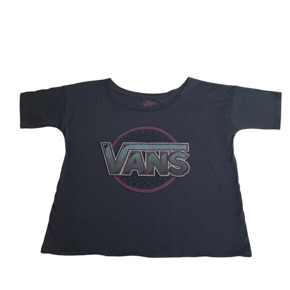 Vans Tee Shirt  Round Scoop Neck Short Sleeves Bluish Grey Pink Vans Logo XS - Picture 6 of 9